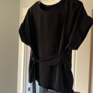 Black short sleeve with tie front